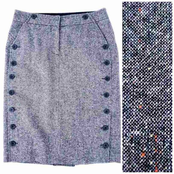 Limited Tweed Pencil Skirt Size 2 Black White Straight Knee Length Wool Blend - Picture 1 of 7
